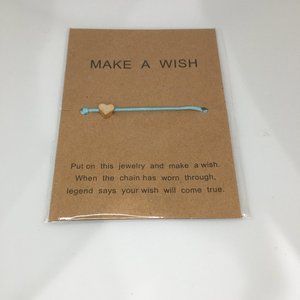 NEW Blue MAKE A WISH Gold Heart Adjustable Bracelet